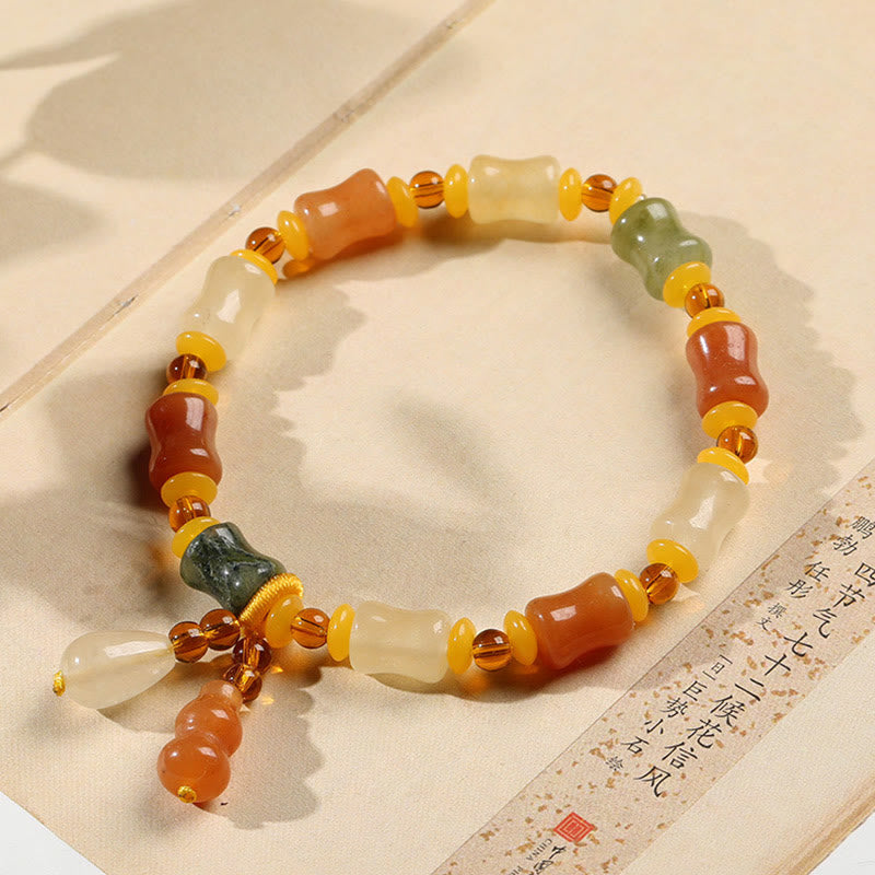 Nimara Ritual Natural Golden Silk Jade Gourd Wealth Charm Bracelet