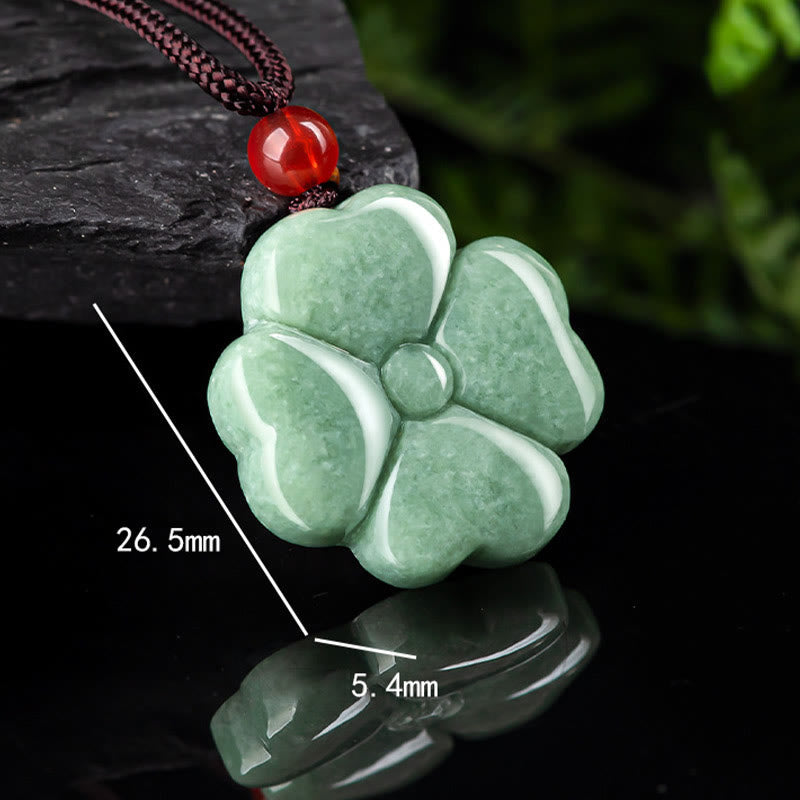Nimara Ritual Natural Lucky Four Leaf Clover Jade Prosperity Necklace Pendant