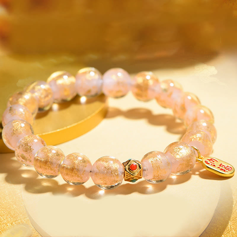 Nimara Ritual Tibetan Incense Ash Liuli Glass Bead Lucky Fortune Fu Character Charm Bracelet