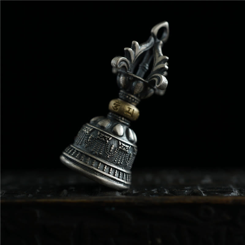 Nimara Ritual Tibet 925 Sterling Silver Om Mani Padme Hum Dorje Bell Vajra Engraved Enlightenment Pendant Hanging Decoration