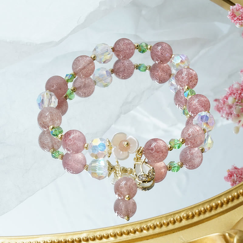 Nimara Ritual Strawberry Quartz Rutilated Quartz Fluorite Flower Healing Bracelet