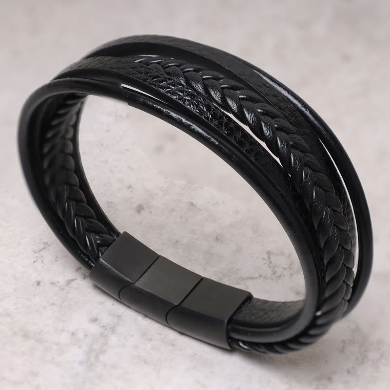 Nimara Ritual Natural Lava Rock Black Onyx Bead Leather Bracelet
