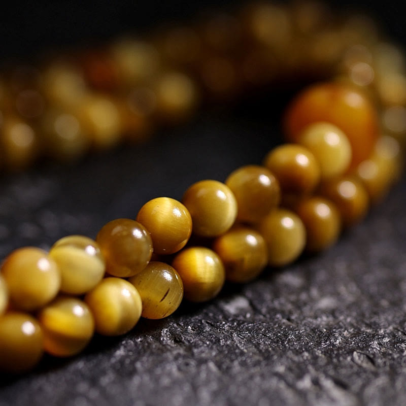 Nimara Ritual 108 Mala Beads Natural Tiger Eye Copper Dorje Protection Tassel Bracelet