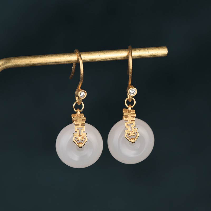 Nimara Ritual White Jade Double Happiness Fortune Earrings