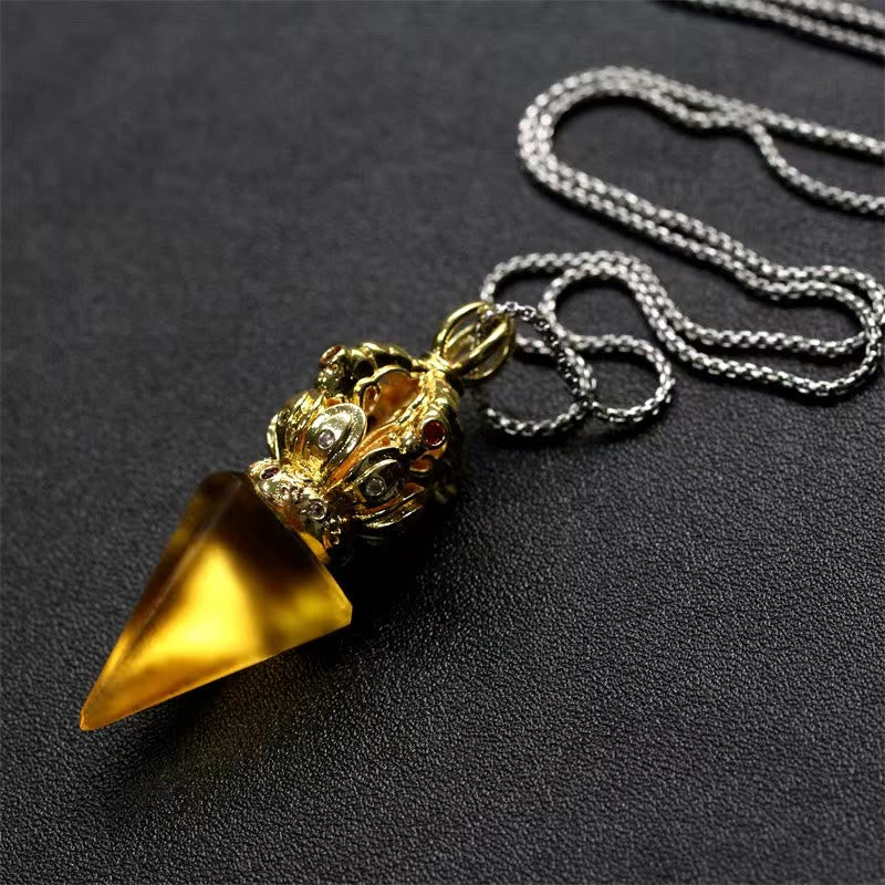 Nimara Ritual Tibetan Dorje Vajra 4 Prong Lotus Liuli Crystal Strength Necklace Pendant