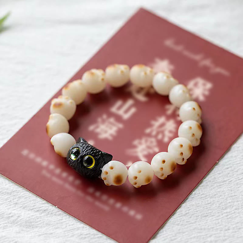 Nimara Ritual Natural Bodhi Seed Red Sandalwood Lovely Paw Lucky Cat Peace Bracelet