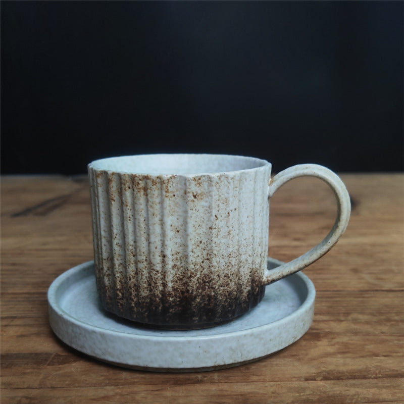Nimara Ritual Retro Striped Kiln Change Ceramic Coffee Mug Rough Pottery Tea Coffee Cup With Saucer 250ml