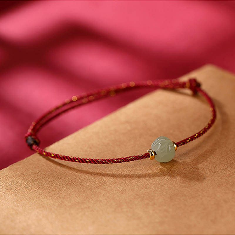 Nimara Ritual 925 Sterling Silver Plated Gold Hetian Jade Lotus Luck Red String Bracelet