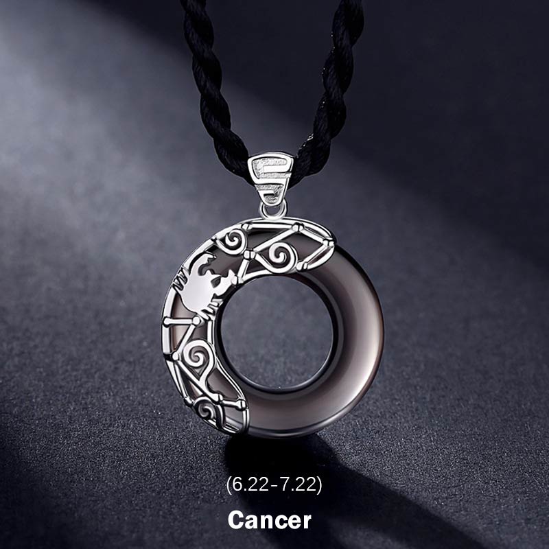 Nimara Ritual 12 Constellations of the Zodiac Ice Obsidian Blessing Round Pendant Necklace