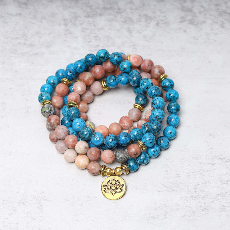 Nimara Ritual 108 Mala Beads Apatite Red Stone Lotus Meditation Prayer Bead Bracelet