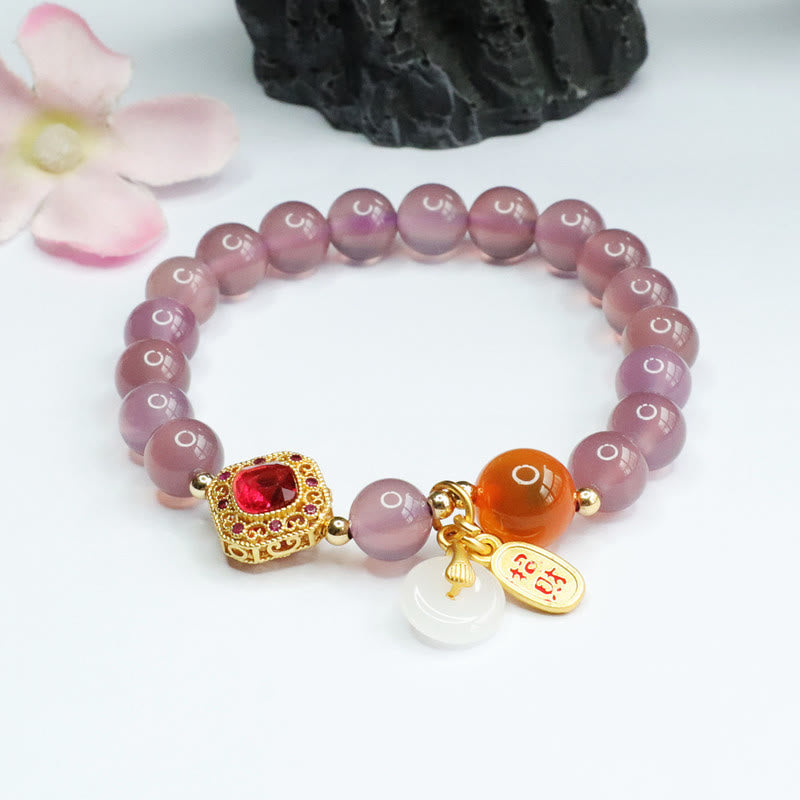Nimara Ritual Natural Purple Chalcedony Candy Agate Peace Buckle Harmony Lucky Fortune Charm Bracelet