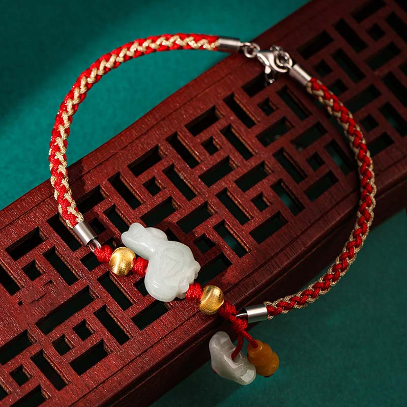 Nimara Ritual Chinese Zodiac Jade Prosperity Red String Bracelet Anklet