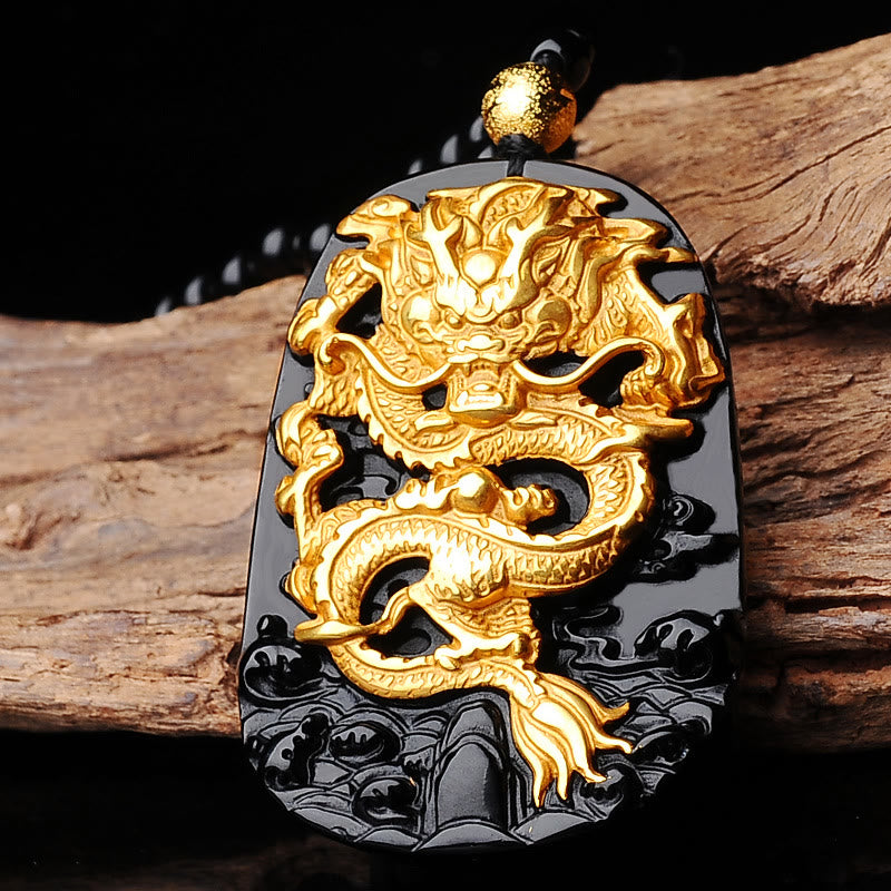 Nimara Ritual 18k Gold-plated Dragon Obsidian Lucky Pendant Necklace