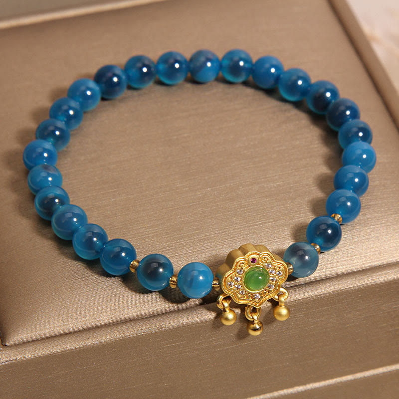 Nimara Ritual Blue Candy Agate Chinese Lock Charm Healing Bracelet