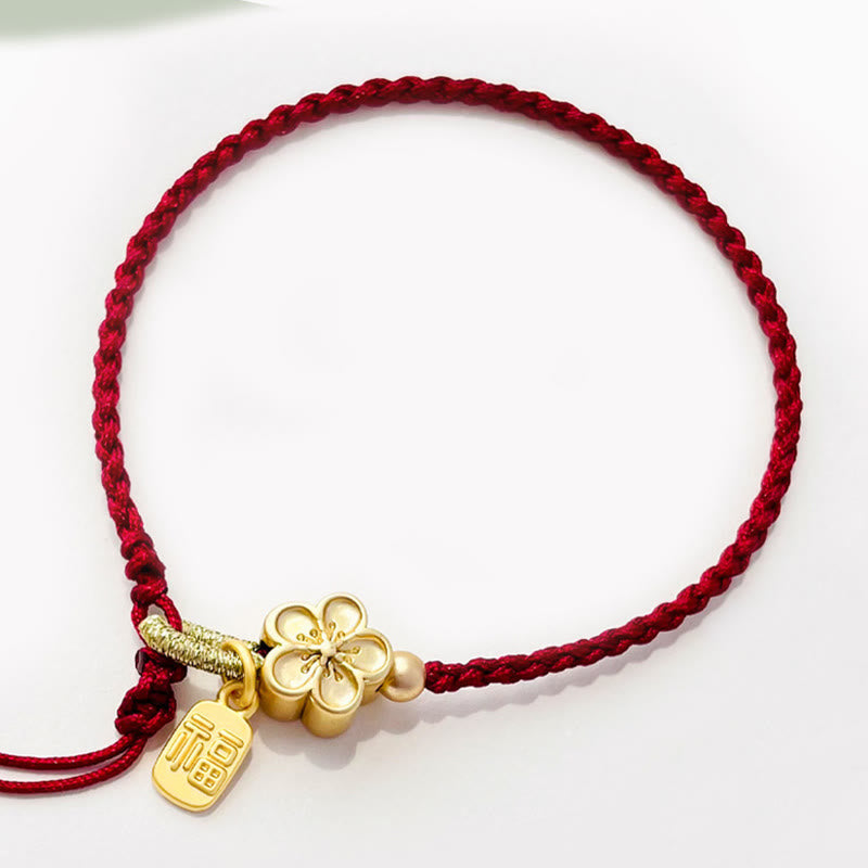 Nimara Ritual Handmade Peach Blossom Rosette Bow Knot Fu Character Charm Luck Fortune Red Rope Bracelet