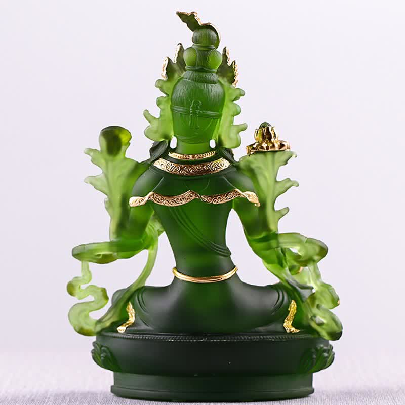 Nimara Ritual Bodhisattva Green Tara Handmade Liuli Crystal Art Piece Protection Home Office Statue Decoration