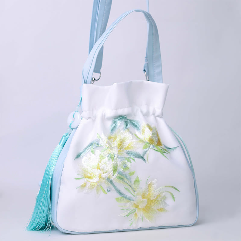Nimara Ritual Suzhou Embroidery Rabbit Lotus Epiphyllum Peony Magnolia Silk Tote Crossbody Bag Shoulder Bag Handbag