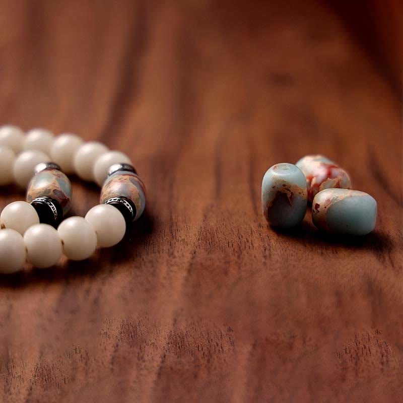 Nimara Ritual Tibet 108 Mala Beads Bodhi Seed Bagua Vajra Dzi Bead Gray Agate Wealth Bracelet