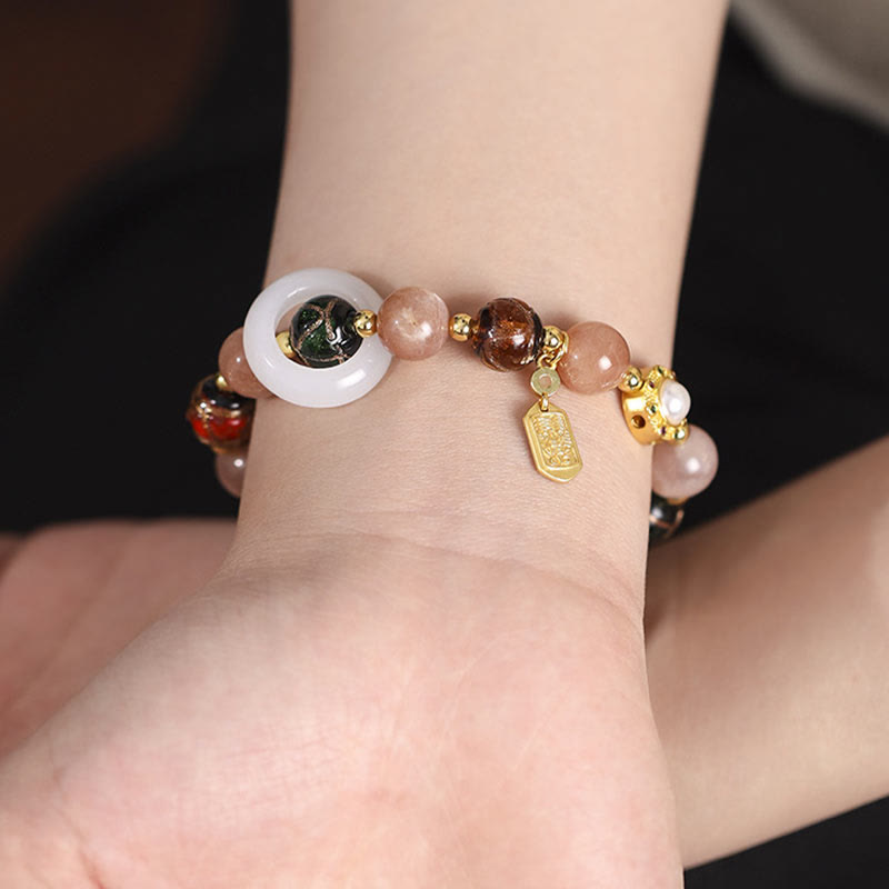 Nimara Ritual Tibetan Incense Ash Liuli Glass Tridacna Stone Sun Stone Om Mani Padme Hum Prayer Wheel Charm Bracelet
