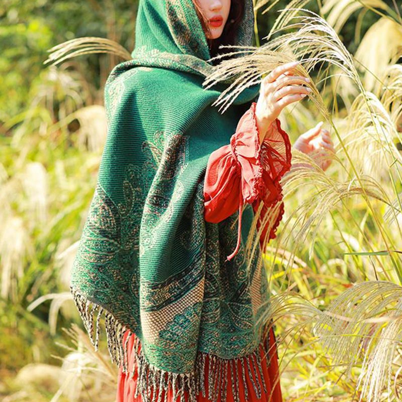 Nimara Ritual Tibetan Vine Leaves Pattern Design Shawl Cozy Travel Scarf Wrap