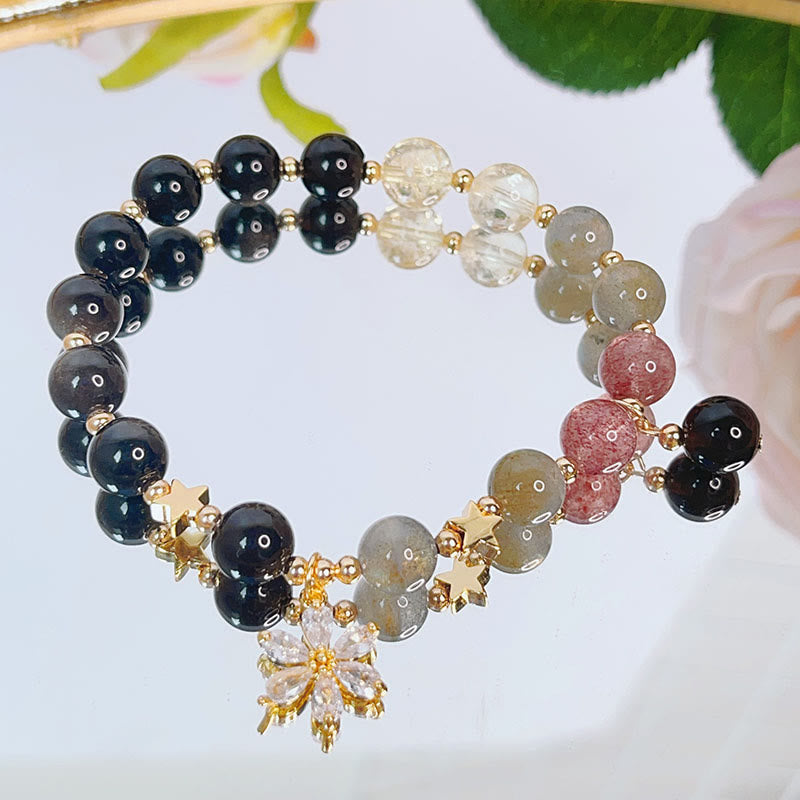 Nimara Ritual Natural Silver Sheen Obsidian Love Heart Star Flower Protection Bracelet
