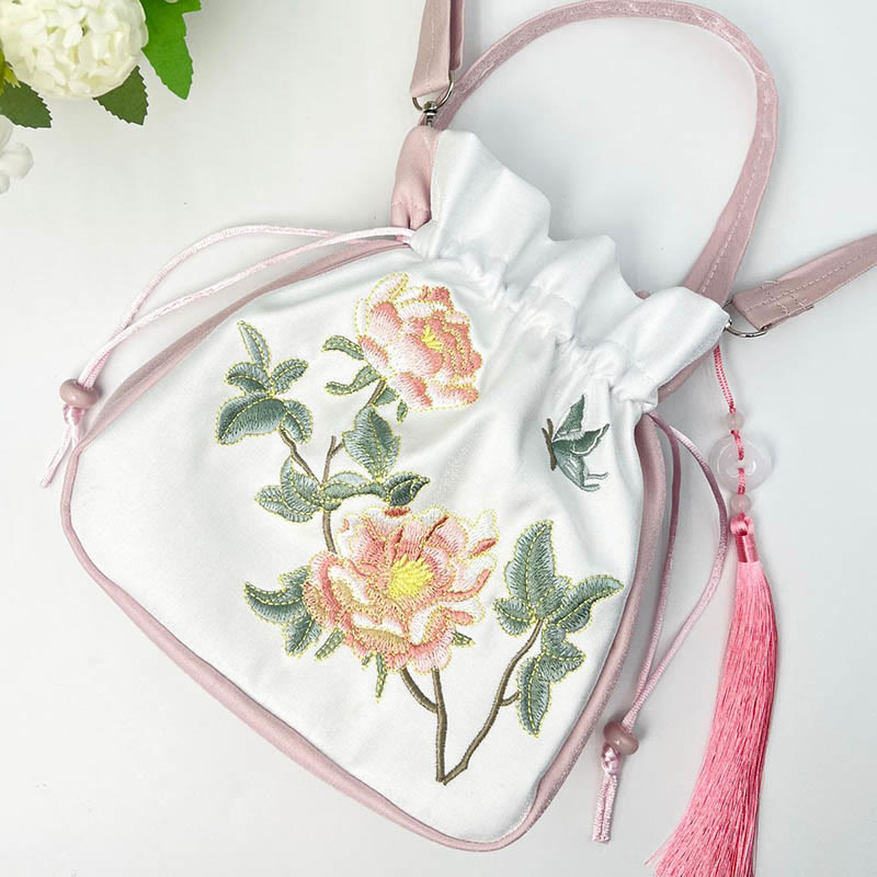 Nimara Ritual Embroidered Osmanthus Peony Grape Cat Cotton Linen Tote Crossbody Bag Shoulder Bag Handbag