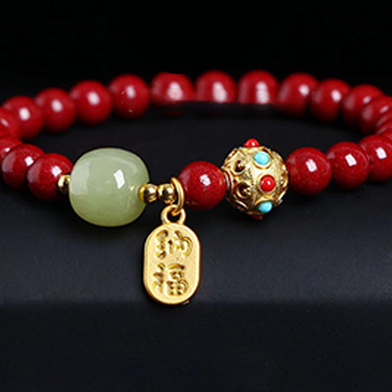 Nimara Ritual Cinnabar Green Aventurine Fortune Protection Charm Bracelet