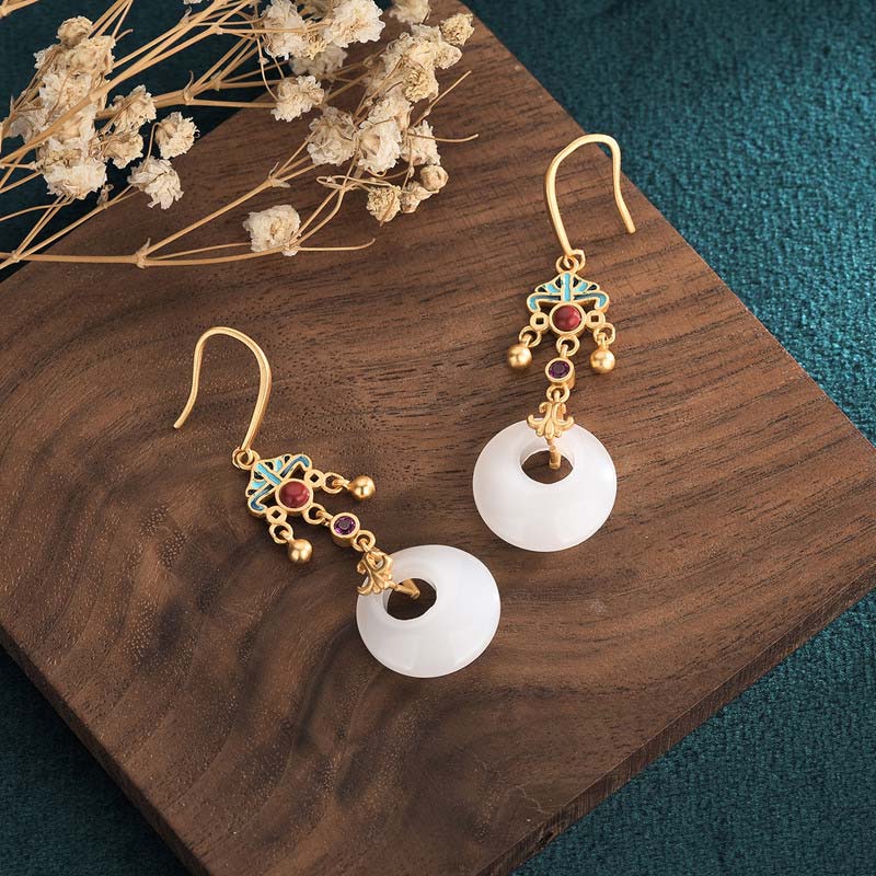 Nimara Ritual FengShui White Jade Blessing Drop Earrings