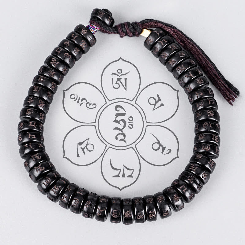 Nimara Ritual Tibetan Coconut Shell Beads Engraved Om Mani Padme Hum Mantra Positive String Bracelet
