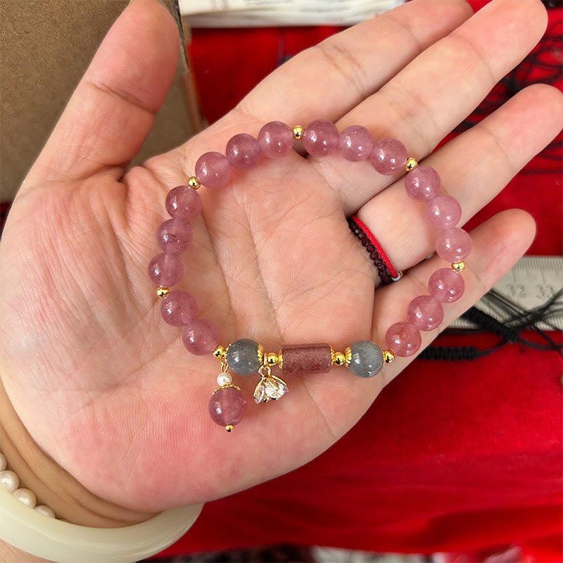 Nimara Ritual Natural Strawberry Quartz Zircon Flower Positive Charm Bracelet