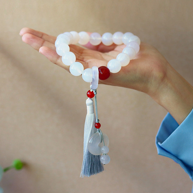 Nimara Ritual White Agate Red Agate Luck Wrist Mala Tassels Pocket Mala Car Decoration