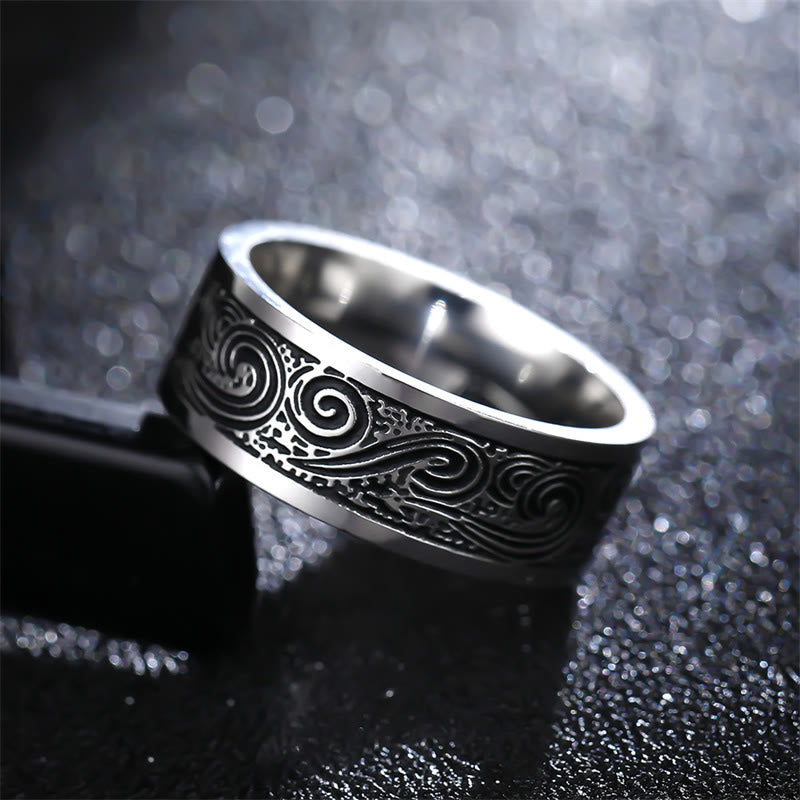 Nimara Ritual Vintage Wave Auspicious Clouds Engraved Pattern Titanium Steel Balance Ring