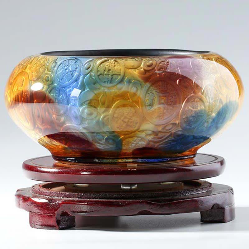Nimara Ritual Handmade Liuli Crystal Treasure Bowl Ingots Art Piece Home Decoration