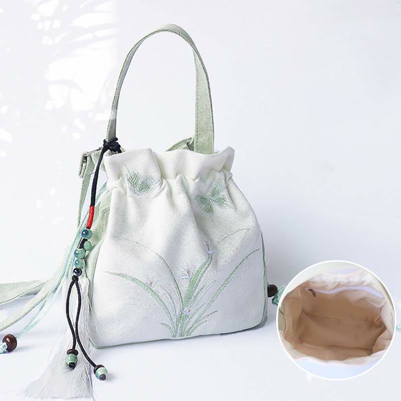 Nimara Ritual Handmade Embroidered Flowers Canvas Tote Shoulder Bag Handbag