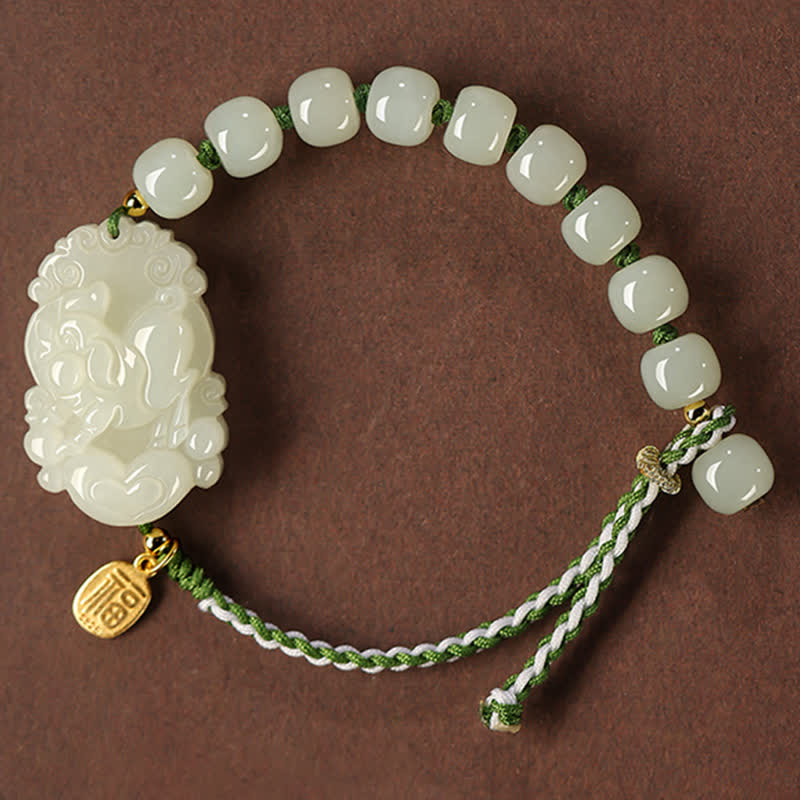 Nimara Ritual 925 Sterling Silver Chinese Zodiac Hetian Jade Happiness Luck String Bracelet