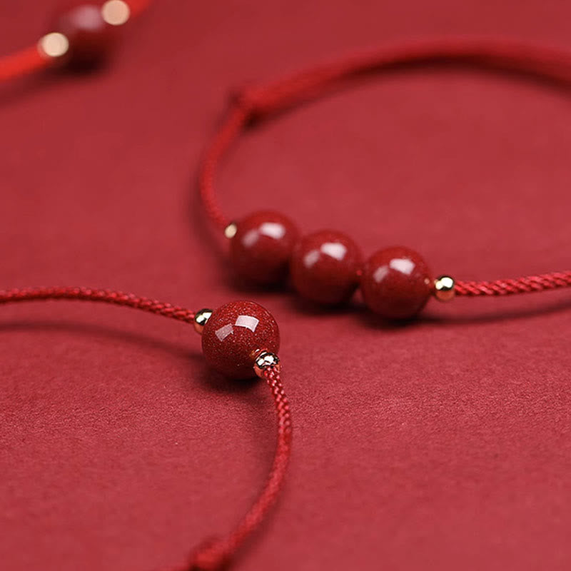Nimara Ritual Natural Lucky Cinnabar Bead Blessing String Bracelet Anklet
