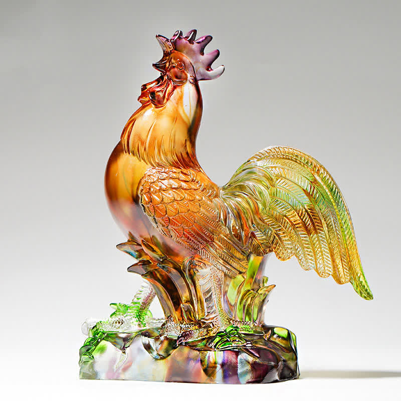 Nimara Ritual Handmade Liuli Crystal Rooster Art Piece Home Decoration