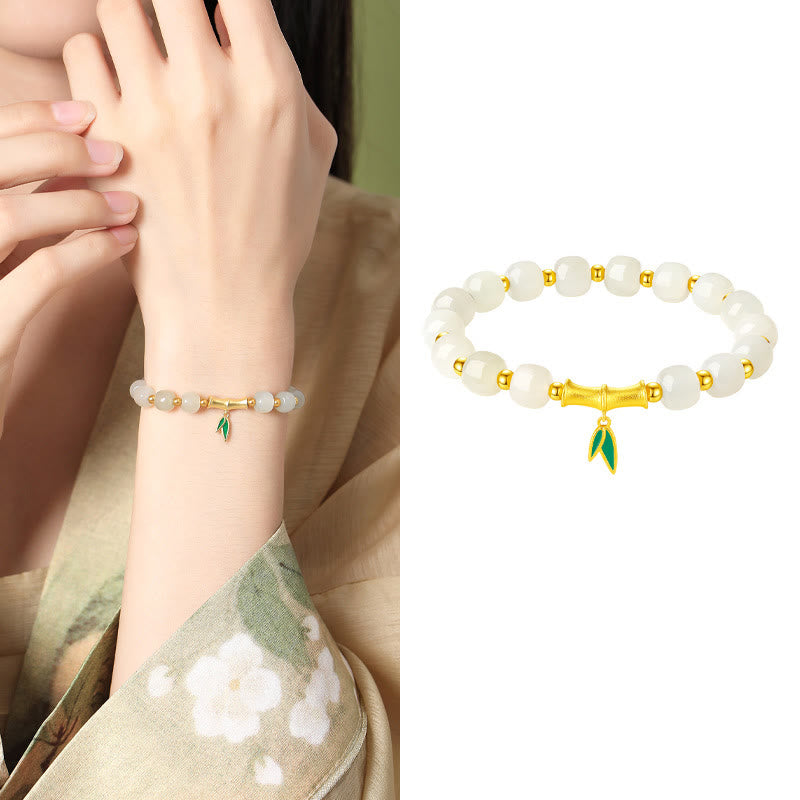 Nimara Ritual 925 Sterling Silver Hetian White Jade Bamboo Luck Bracelet