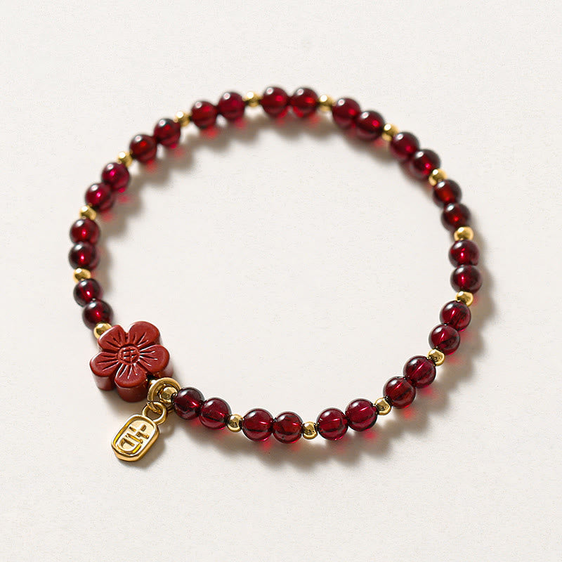 Nimara Ritual 14K Gold Plated Natural Garnet Cinnabar Flower Calm Bracelet