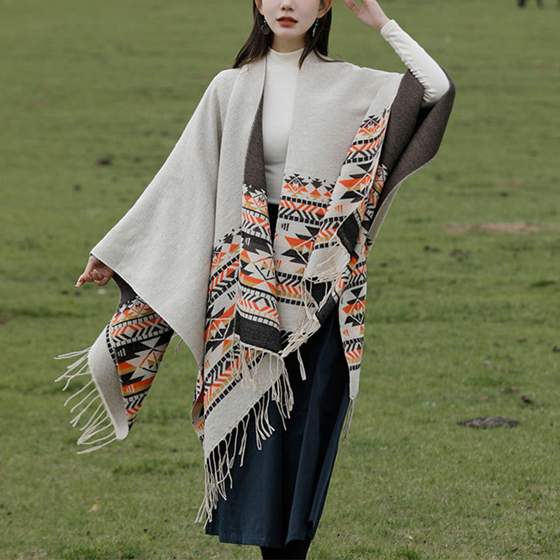 Nimara Ritual Tibetan Shawl Colorful Geometry Winter Cozy Travel Scarf Wrap