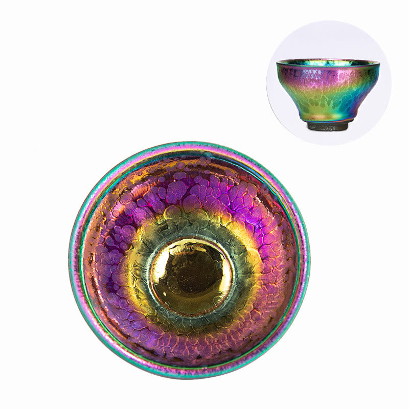 Nimara Ritual Handmade Fairy Rainbow Chinese Jianzhan Ceramic Teacup Tenmoku Kung Fu Tea Cup