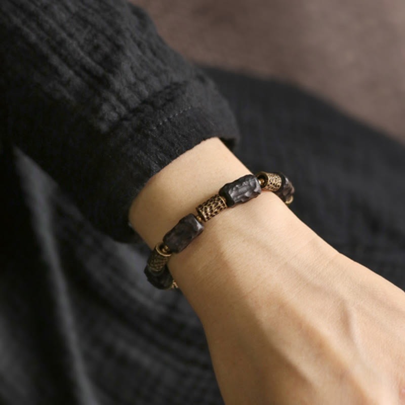 Nimara Ritual Tibetan Ebony Wood Copper Calm Peace Bracelet