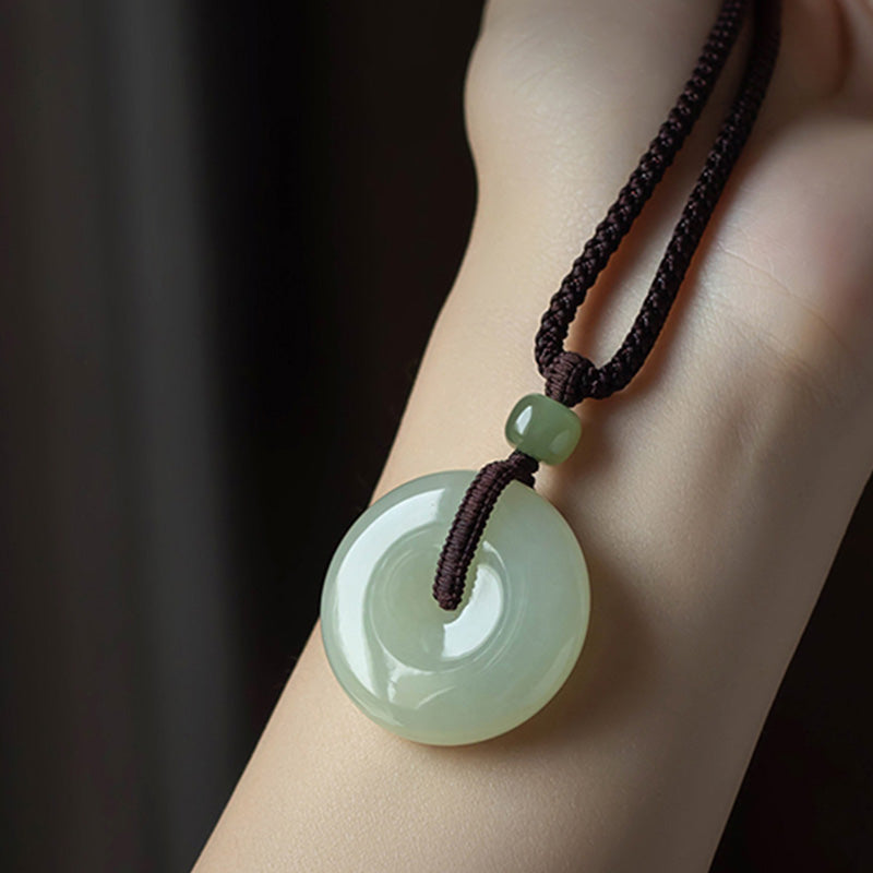 Nimara Ritual Natural Round Jade Peace Buckle Luck Prosperity Necklace Pendant