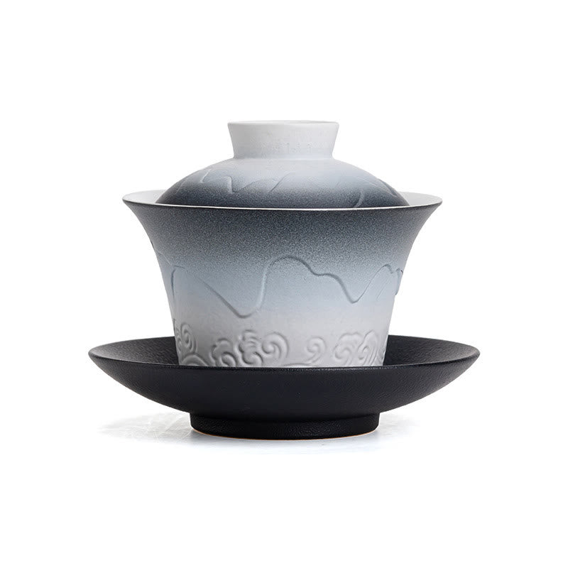 Nimara Ritual Retro Blue Ocean Sea Waves Gradient Ceramic Gaiwan Sancai Teacup Kung Fu Tea Cup And Saucer With Lid