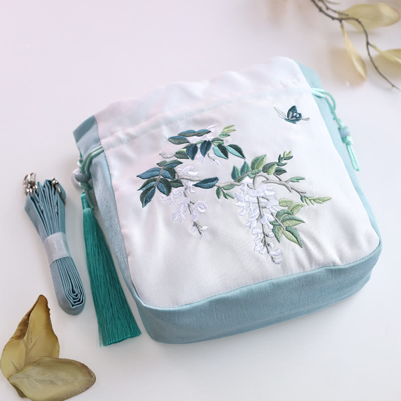 Nimara Ritual Embroidered Flowers Wisteria Lily Cotton Linen Tote Crossbody Bag Shoulder Bag Handbag