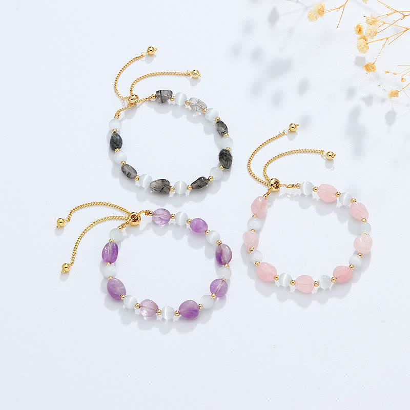 Nimara Ritual Amethyst Pink Crystal Black Rutilated Quartz Spiritual Awareness Bracelet