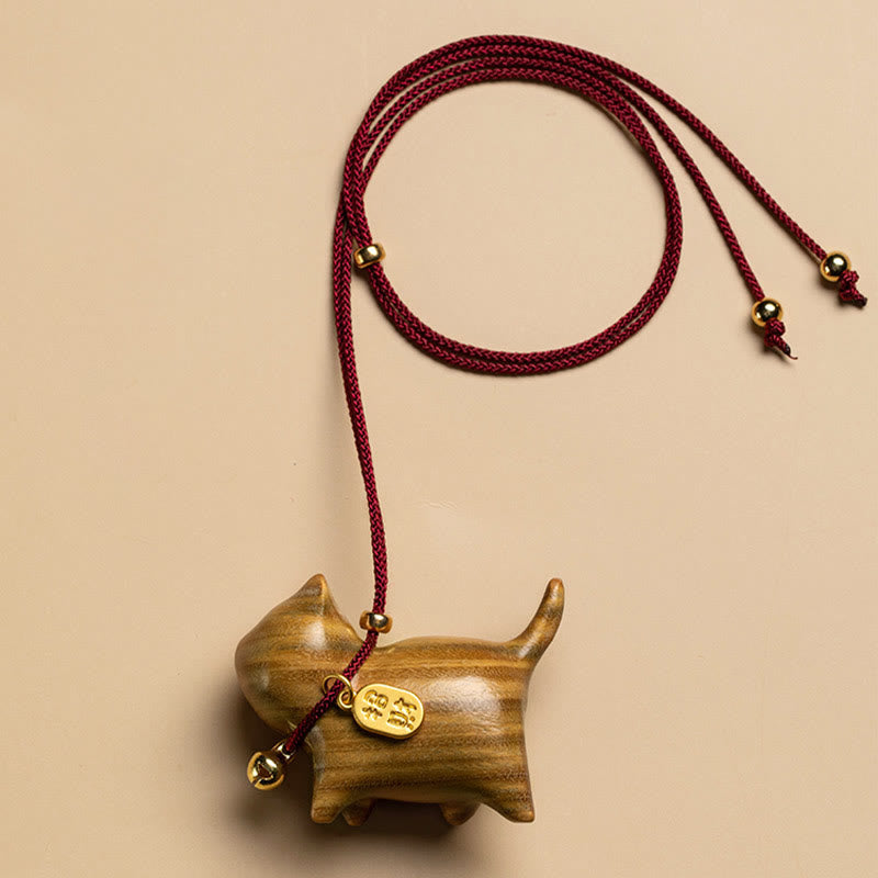 Nimara Ritual Ebony Wood Green Sandalwood Lucky Cat Fu Character Lucky Fortune Bell Balance Car Hanging Decoration
