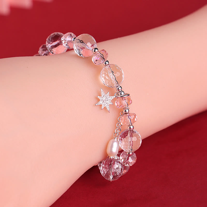Nimara Ritual White Crystal Pink Crystal Protection Star Charm Bracelet
