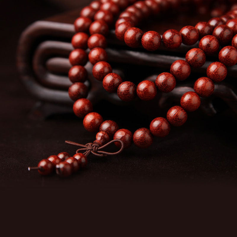 Nimara Ritual Tibetan Small Leaf Red Sandalwood 108 Beads Mala Meditation Bracelet