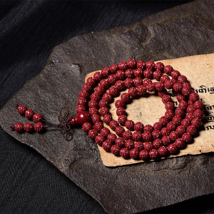 Nimara Ritual 108 Mala Beads Cinnabar Om Mani Padme Hum Pattern Engraved Blessing Bracelet